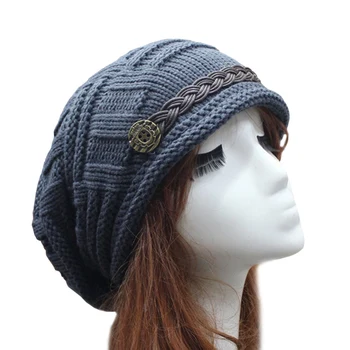 

1PC Winter Knitted Woman Crochet Warm Bonnet Hat Female Knitting Casual Cap Thick Beanies Women Solid Color Warm Caps