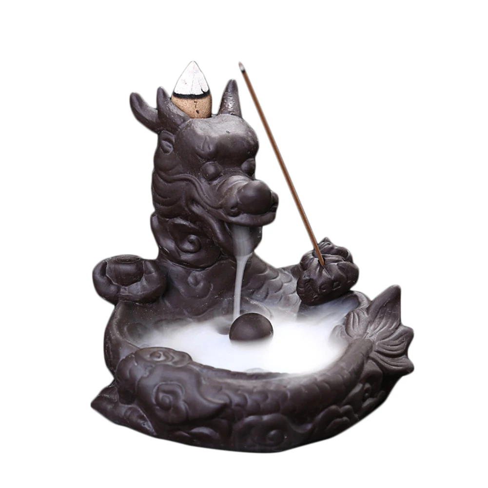 Exquisite Traditional Chinese Dragon Shaped Backflow Incense Burner Ceramic Smoke View Cool