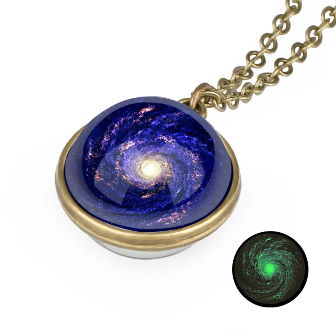 Fashion Women Men Glow In The Dark Universe Galaxy Nebula Chain Space Glass Ball Pendant Necklace Charms Shellhard  Jewelry Gift