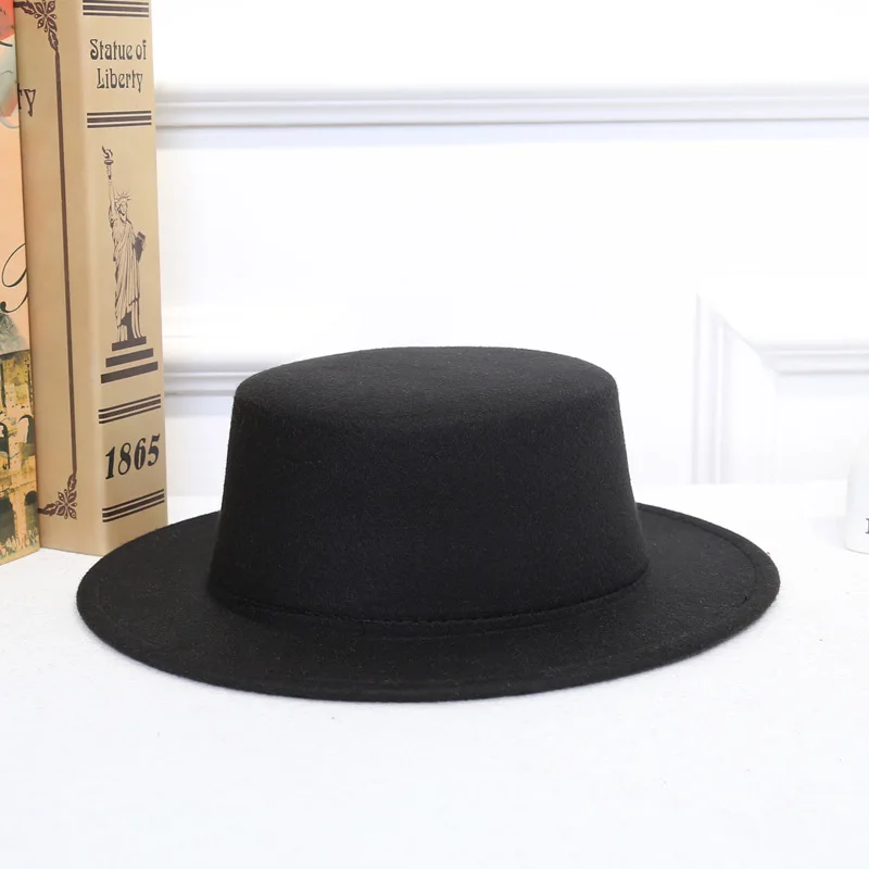

Colorful Fall Winter Vintage Classic Retro Jazz Ladies Warm Female Fashion Fedoras Bucket Cotton Felt Caps Flat Top Hat