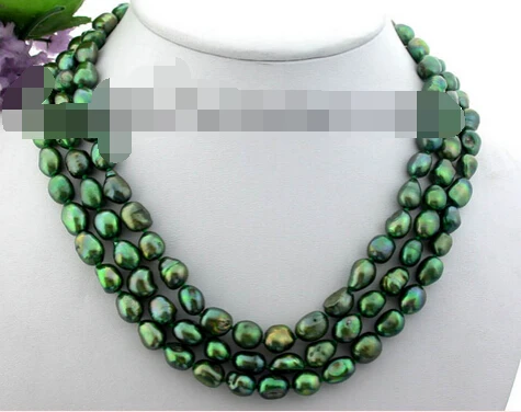 

ddh002595 3row baroque green freshwater pearl necklace shell flower clasp