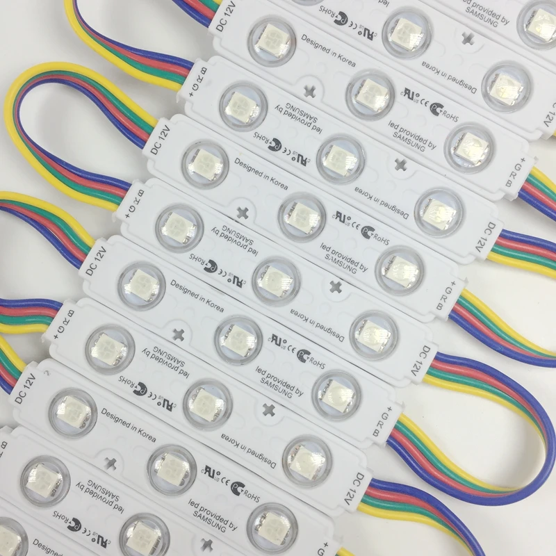 

injection with lens RGB LED module SMD 5050 waterproof LED advertising light module RGB DC12V 0.72W 3 led IP66 75mm*15mm*5mm