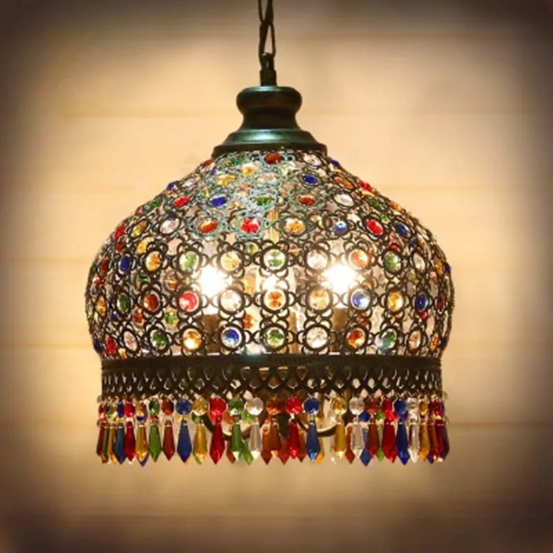 

Bohemia Retro Originality Iron Crystal Personality Chandelier American Bedroom Restaurant Circular Chandelier Free Shipping