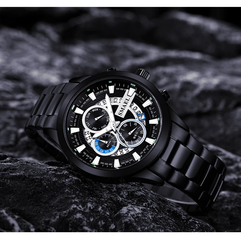 SMAEL Black & Gold Quartz Watch Top Brand Luxury Men Watches Fashion Man Wristwatches Stainless Steel Relogio Masculino Saatler