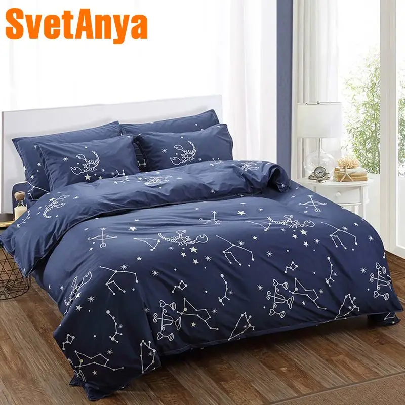 

Svetanya navy Bed Linen stars Pattern bedding set (bedsheet pillowcase Duvet cover)