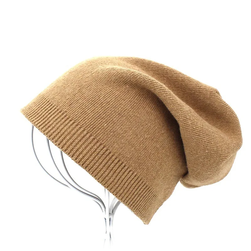 Тонкая Вязаная Шерстяная Шапка, осенняя и зимняя теплая шапка, однотонные шапки - Цвет: khaki