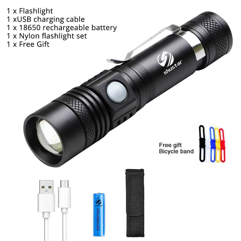 USB Перезаряжаемый светодиодный фонарик T6 светодиодный фонарь с бусинами и люменами светодиодный фонарь ультра яркий водонепроницаемый фонарик с батареей 18650 - Испускаемый цвет: Packet B