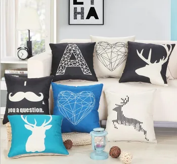 

Nordic Deer Cushion Creative Heart Linen Cotton Pillow Home Decor Sofa Car Seat Decorative Throw Pillow 45cm Capa Almofada