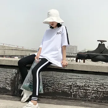 

Summer Womens Suit New 2019 Casual Two Piece Set O Neck Letter Print Short Sleeve Loose T Shirt Ankle-Length Pants Sports