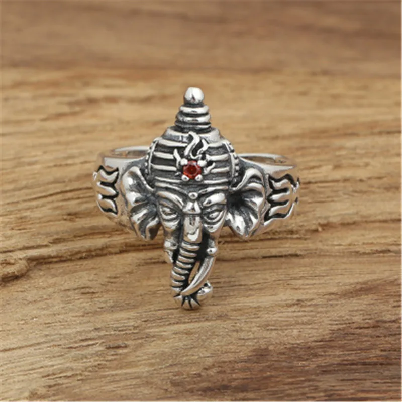 BESTLYBUY 100% Настоящее чистое серебро 925 пробы Ganesha кольца для мужчин винтажный стиль