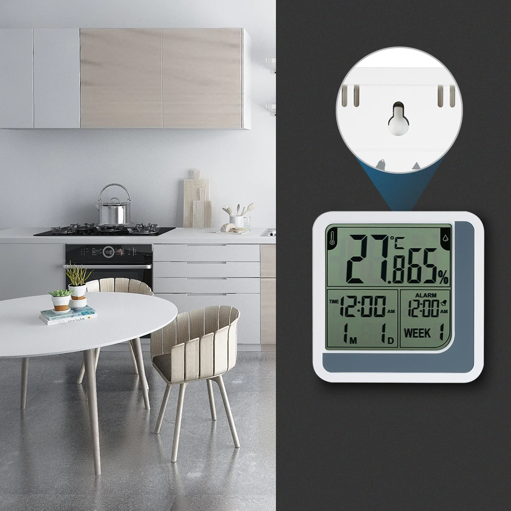 Digital LCD Room Temperature Humidity Gauge Meter Alarm Clock Indoor Thermometer Hygrometer with Max Min Value Display