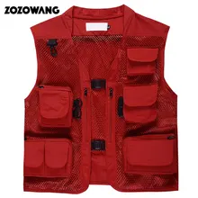 Summer outdoor Men Multi Pocket Baggy Vest men Thin Mesh Shooting Work Outerwear Sleeveless Jacket Many Pockets fishing vest black side pockets sleeveless outerwear
