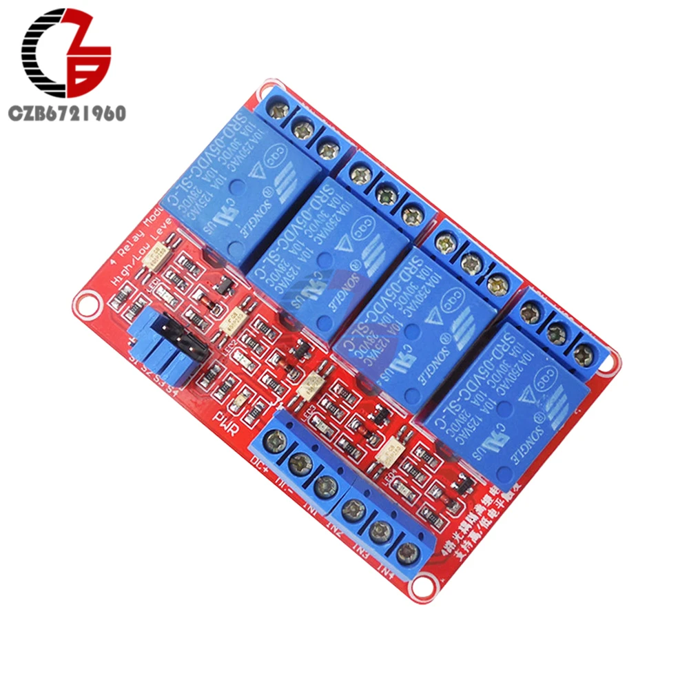 

5V 4 Channel Relay Module with Optocoupler High Low Level Trigger for Arduino