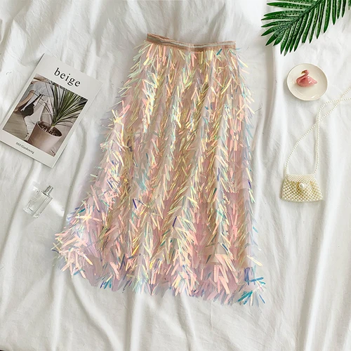 Свободные Высокая Талия Тонкий посылка бедра юбка в Корейском стиле Модные сверкающие, с блестками Для женщин Повседневное юбки E358 - Цвет: Pink