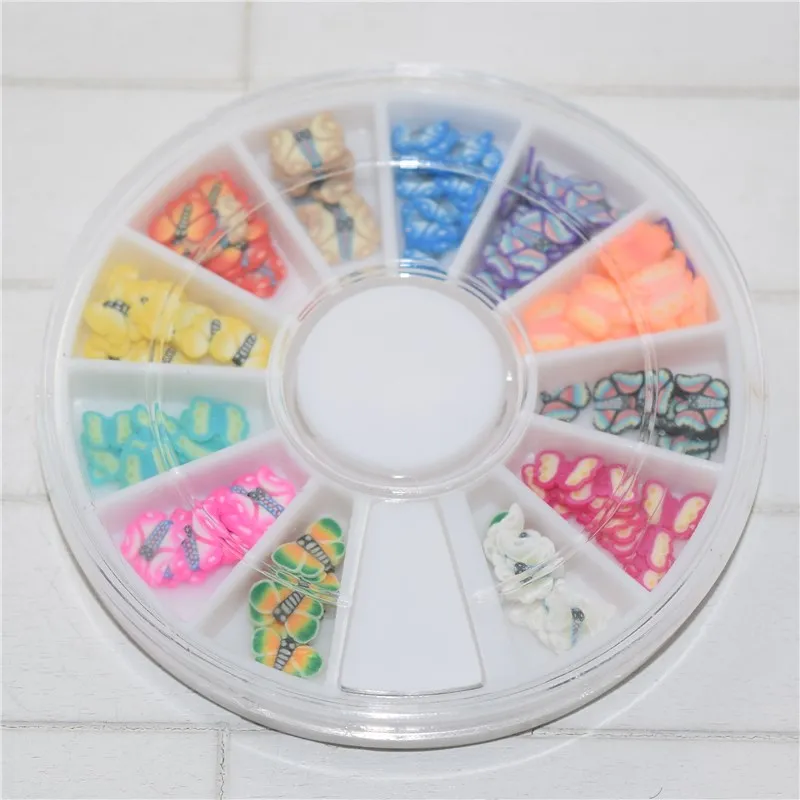 Polymer Clay 12 color butterfly Fimo 3D Nail Art Decorations Glitter DIY Charm Nails Tools YP004