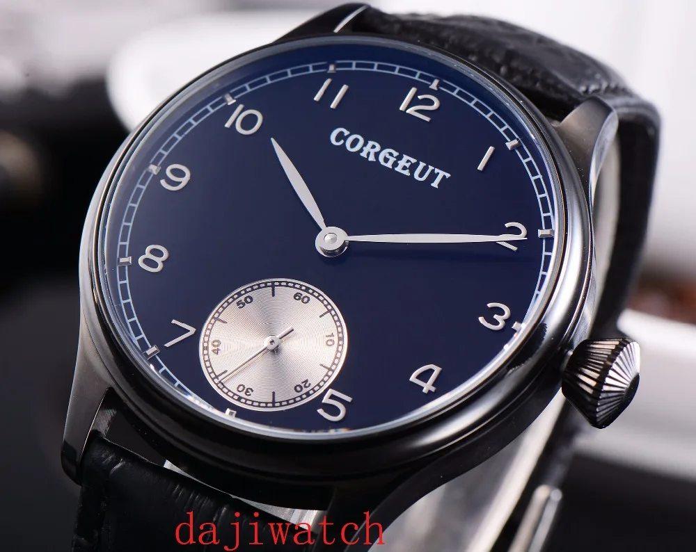 

44mm luxury Sterile blue dial parnis 6498 hand winding Mechanical luminous men's watch