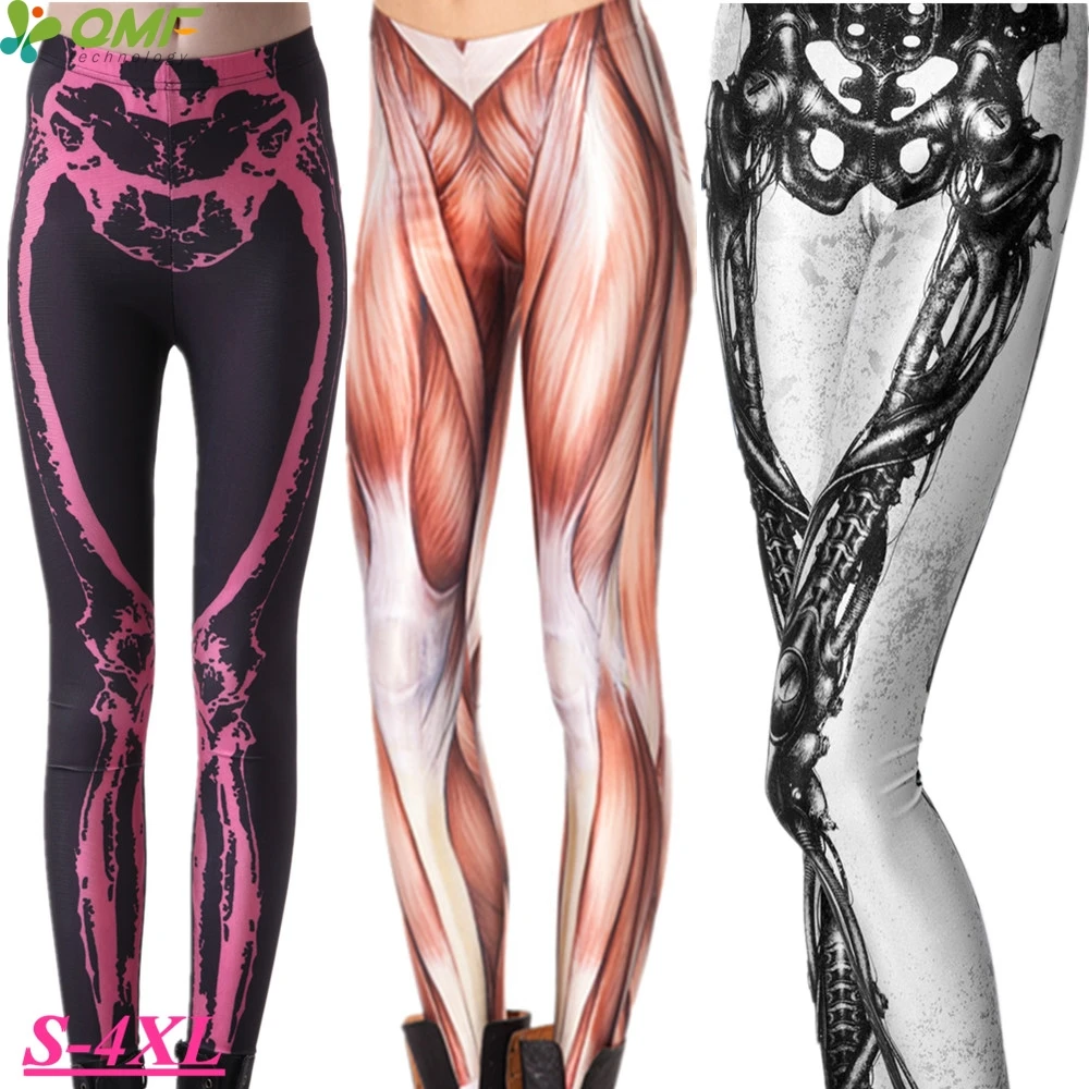 Colorful Printed Skull Fitness Sports Tights Red Human Muscle Women
