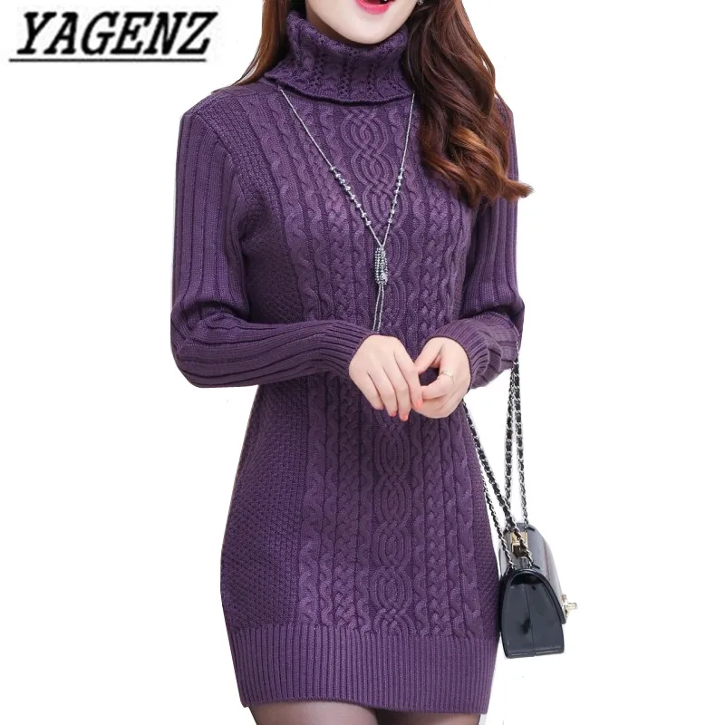 

Thicken Turtleneck Sweater Medium Long Pullover Women Clothing Autumn Winter New Solid Loose Knit Warm Sweater Female Casual Top