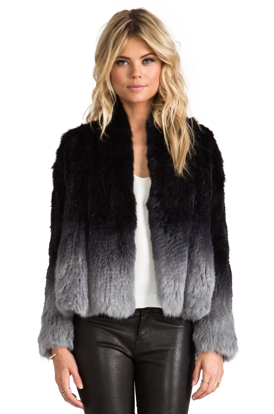 Top Quality Gradient Color Real Fur Jackets Dip dye degrade color Women