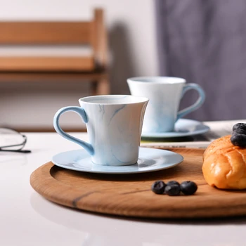 

Ceramic Coffee Cup Saucer Set Blue Mug Marbling Afternoon Tea Couple Cup Simple Black Tea Teacups Marble Coffee Mug Set 2pcs/set