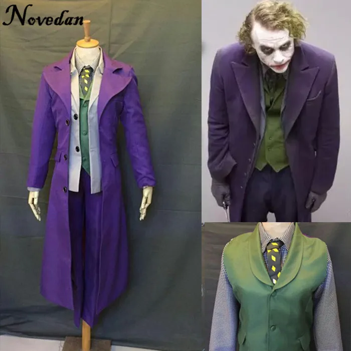 

Batman The Dark Knight Joker Costume Full Suit Jacket Coat Shirt Pants Fantasia Men Custom Made Movie Halloween Cosplay Costume