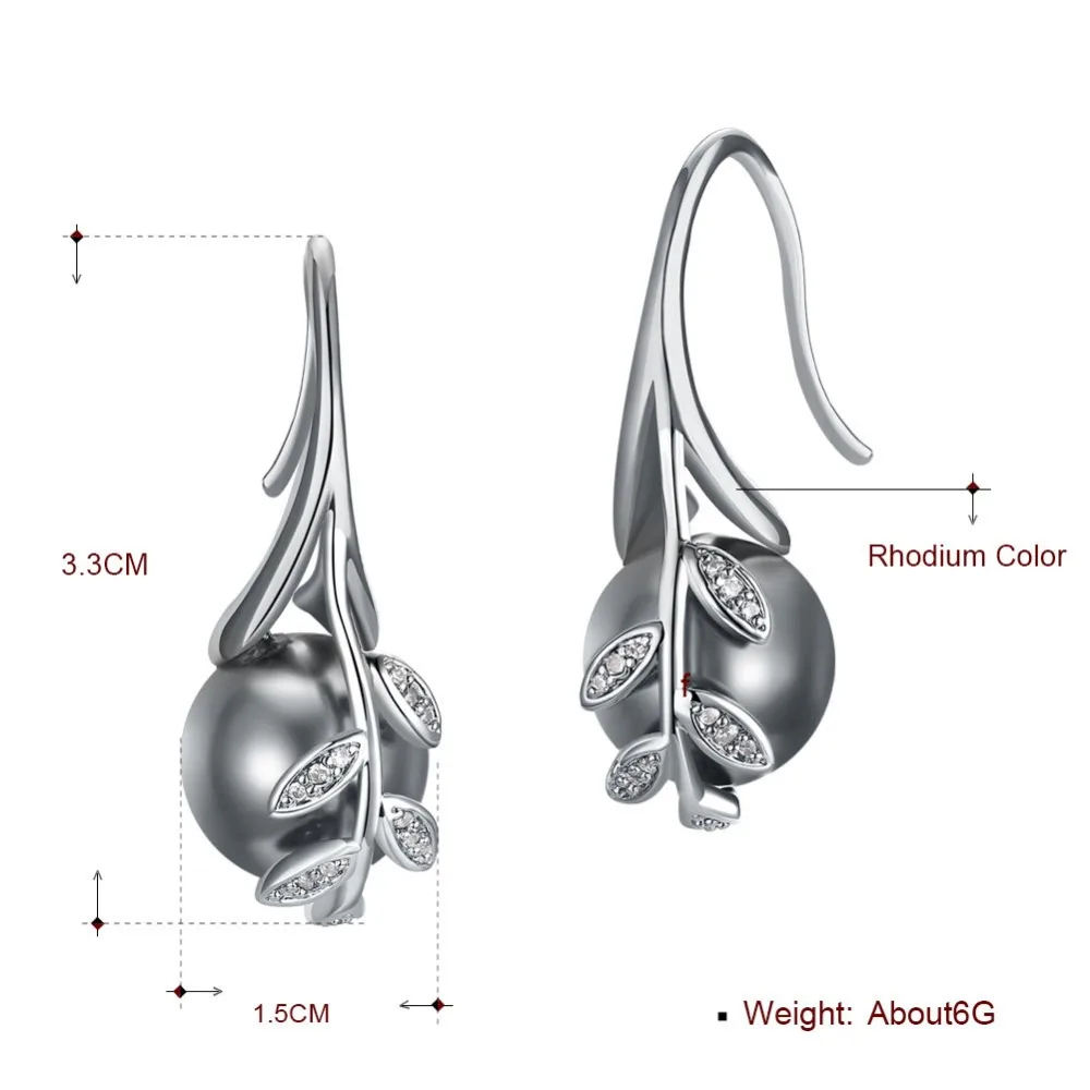 Горячая Распродажа, красивые подвески, серьги, кольцо, набор из 3 предметов, родиевая пластина, серый жемчуг и кубический циркон, Модный Ювелирный Набор в виде листьев