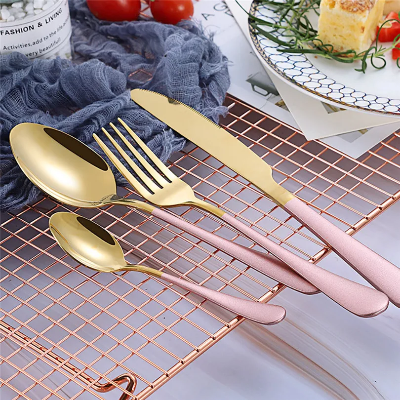4PCS dinnerware set Kitchen Tools 2019 new Stainless Steel Upscale Dinnerware Flatware Cutlery Fork Spoon Teaspoon #3m18 (9)