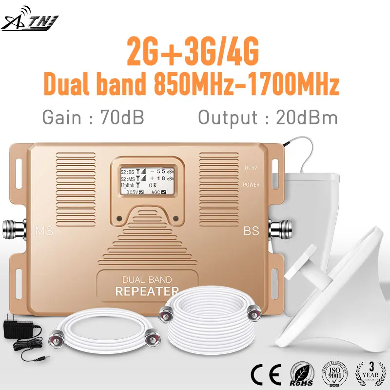 Smart DUAL BAND 2G/3G +4G Cell phone signal Booster 850/AWS1700/2100mhz mobile signal repeater cellular signal amplifier kit