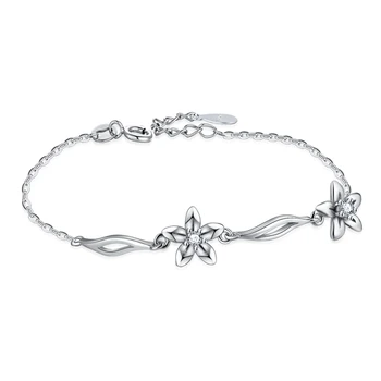

Noble girl silver jewelry 925 sterling silver bracelet zircon flower pendant solid silver bracelet girl chic accessories bijoux