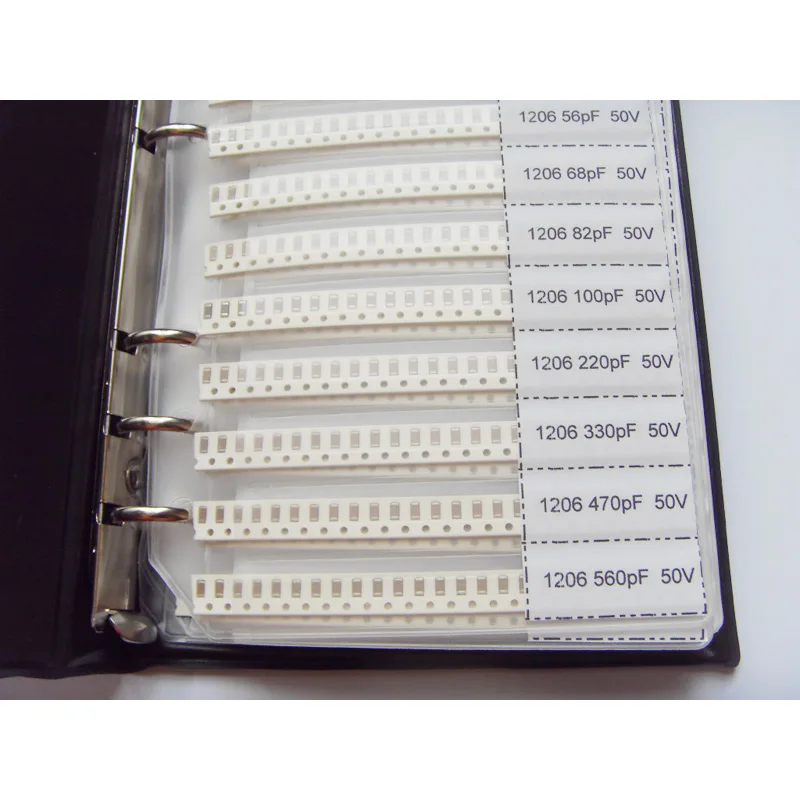 1206 SMD Resistor 0R~10M 1% 170valuesx25pcs=4250pcs + Capacitor 38valuesX25pcs=950pcs 10PF~22uF Sample Book