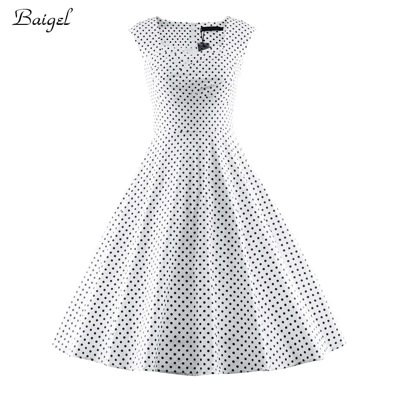 Womens Sleeveless Classic Polka Dot Summer Dress 50s 60s Audrey Hepburn Retro Style Rockabilly Vintage Cocktail Party Dresses (2)