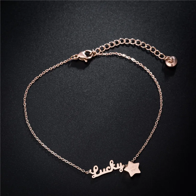 

Stainless Steel Fashion Lucky Star Charm Anklet Female Rose Gold Party Beach Anklets Jewelry For Women Cheville AN18012