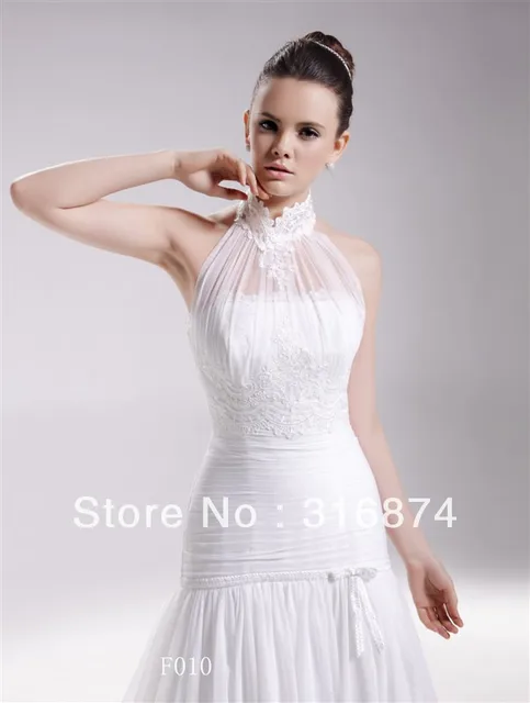 Vintage Choker Neck Halter A line Wedding Dress Lace Bridal Gown Size