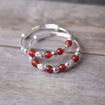 

990 Sterling Silvery Baby Jewelry Bracelet Red Natural Stone Transfer Bead Children