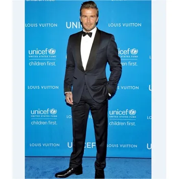 

New Promotion Smoking Side Vent Groomsmen Shawl Lapel Groom Tuxedos Navy Mens Suits Wedding Best Man Suit (jacket+pants) C57