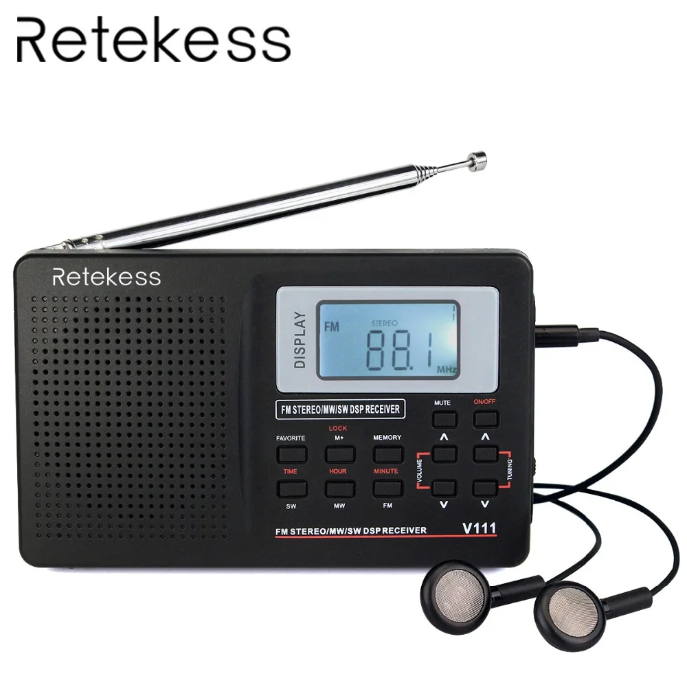 RETEKESS V111 портативный fm-радио DSP FM стерео/MW/SW/LW портативный радио полный диапазон мир приемник часы и будильник 9 кГц/10 кГц радио FM