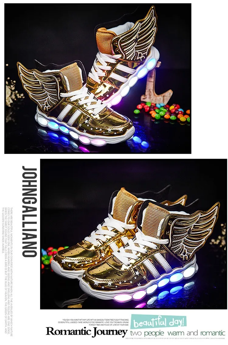 Meninas de Carregamento Crianças Sapatos Luminosa Meninos Usb Esporte Casuais Asa Brilhantes Tênis Luz Led 25 High Quality Mamãe e Bebê