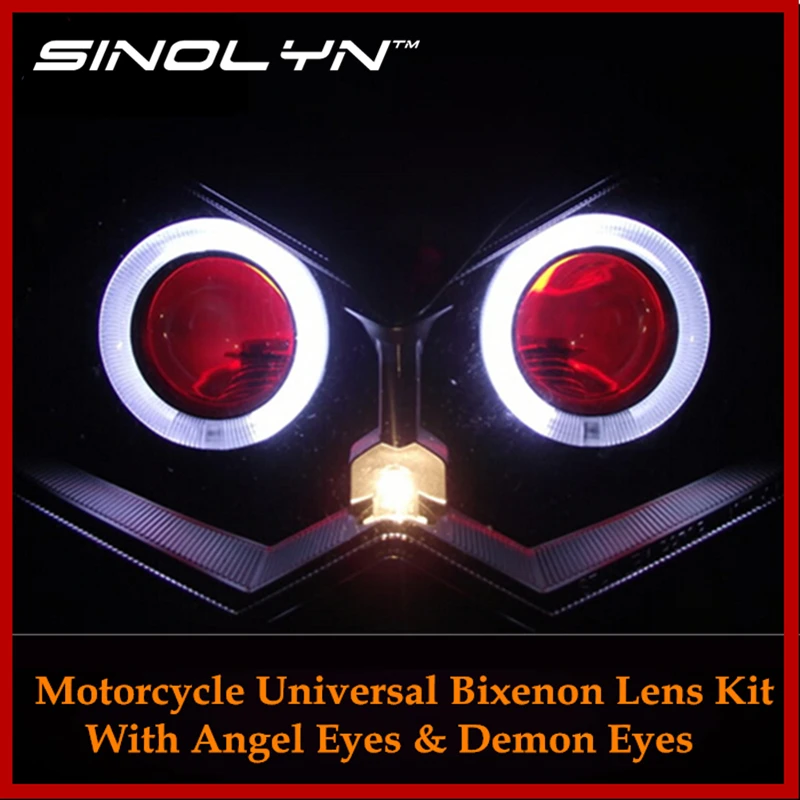 Motorcycle HID Bi xenon CCFL Angel Halo Devil Eyes Headlight Lens Dual