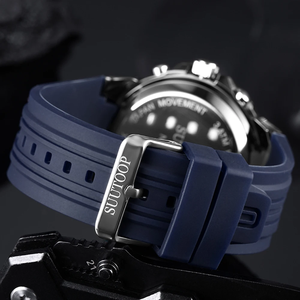 Sports Men's Quartz Watches Army Military Rubber Strap Digital Dual Display Watches Waterproof Male