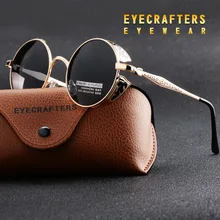 Gafas de sol polarizadas redondas de Metal para hombre, gafas de sol Steampunk de vampiro gótico para mujer, gafas de sol polarizadas Retro de moda con escudo Vintage