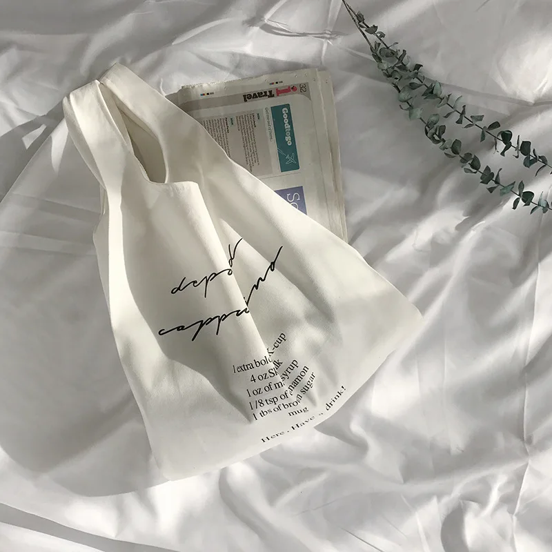 코튼 린넨 레터링 토트백