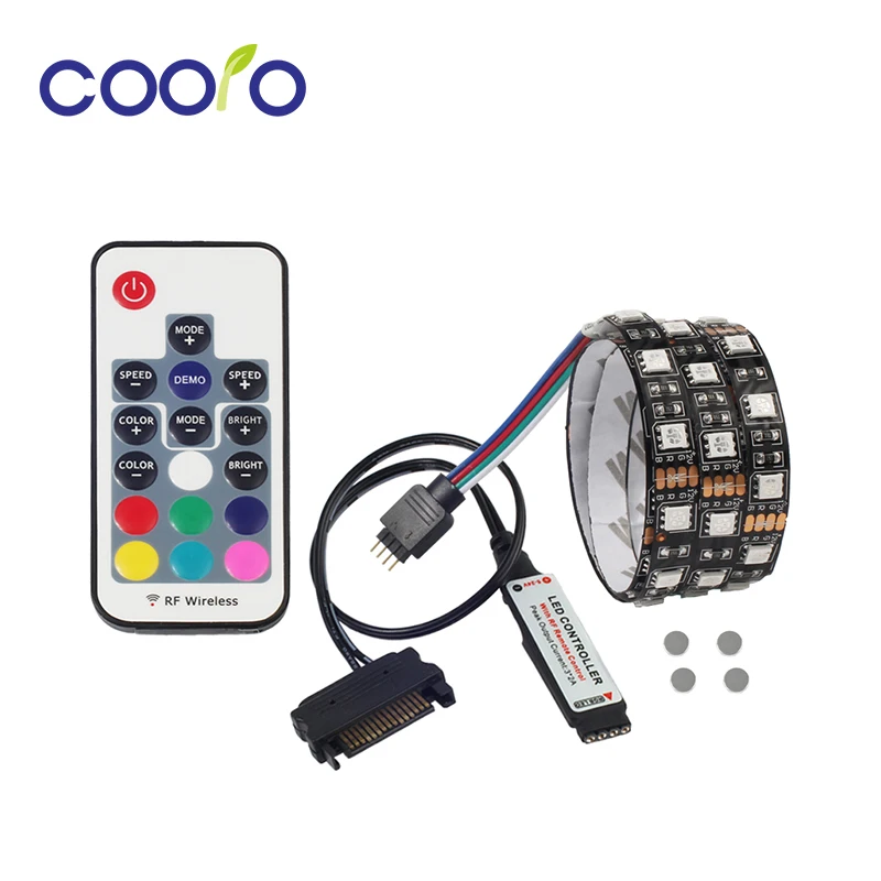 

Upgraded Blue Adhesive Tape PC Computer Case RGB LED Strip Light Full Kit SATA power supply interface, Remote Control Color
