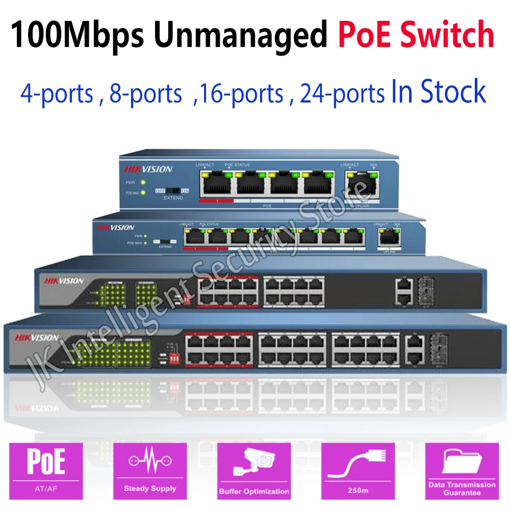 100 Мбит/с неуправляемый 4 8 16 24 порт POE коммутатор питания по Ethernet сетевой адаптер питания Plug and Play 4kv Защита от перенапряжения металл