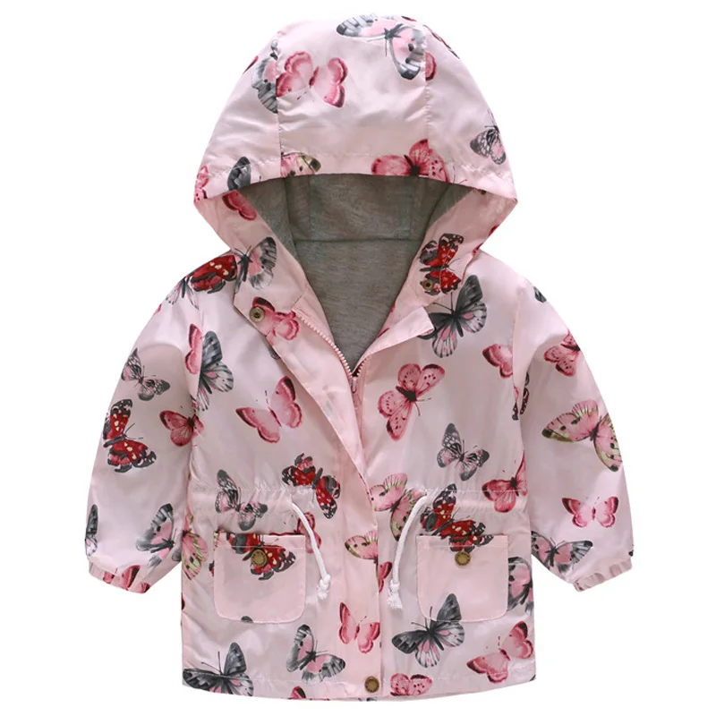 Лидер продаж, новая весенне-осенняя длинная Стильная Детская куртка, повседневная верхняя одежда, пальто для мальчиков и девочек, ветровка с капюшоном, детская одежда - Цвет: pink butterfly