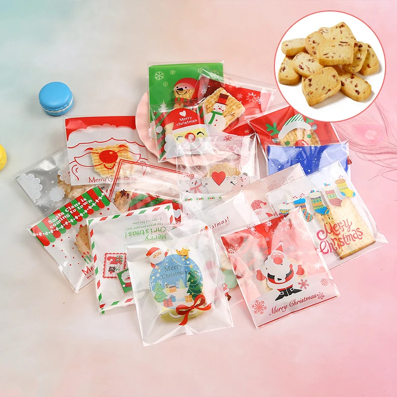 

20Pcs Christmas Cute Cartoon Cookie Package Gifts Bag DIY Self-adhesive Plastic Bags For Biscuits Birthday Candy Cake Package