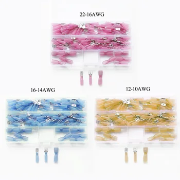 

100 PCS 6.3mm 22-10 AWG Female Insulated Spade Crimp Terminal 3 Sizes Electrical Wire Cable Heat Shrink Butt Connectors Kit