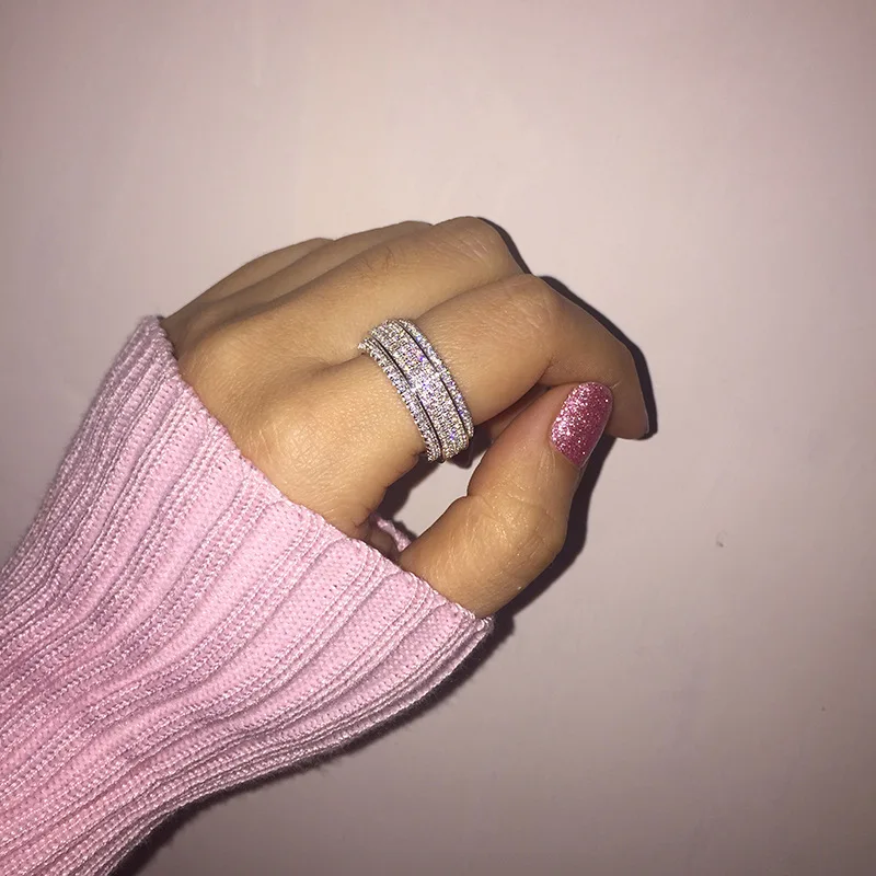 Новое летнее инкрустированное кристаллом из Swarovski кольцо для женщин модное 925 Ювелирное кольцо вращающееся обручальное кольцо