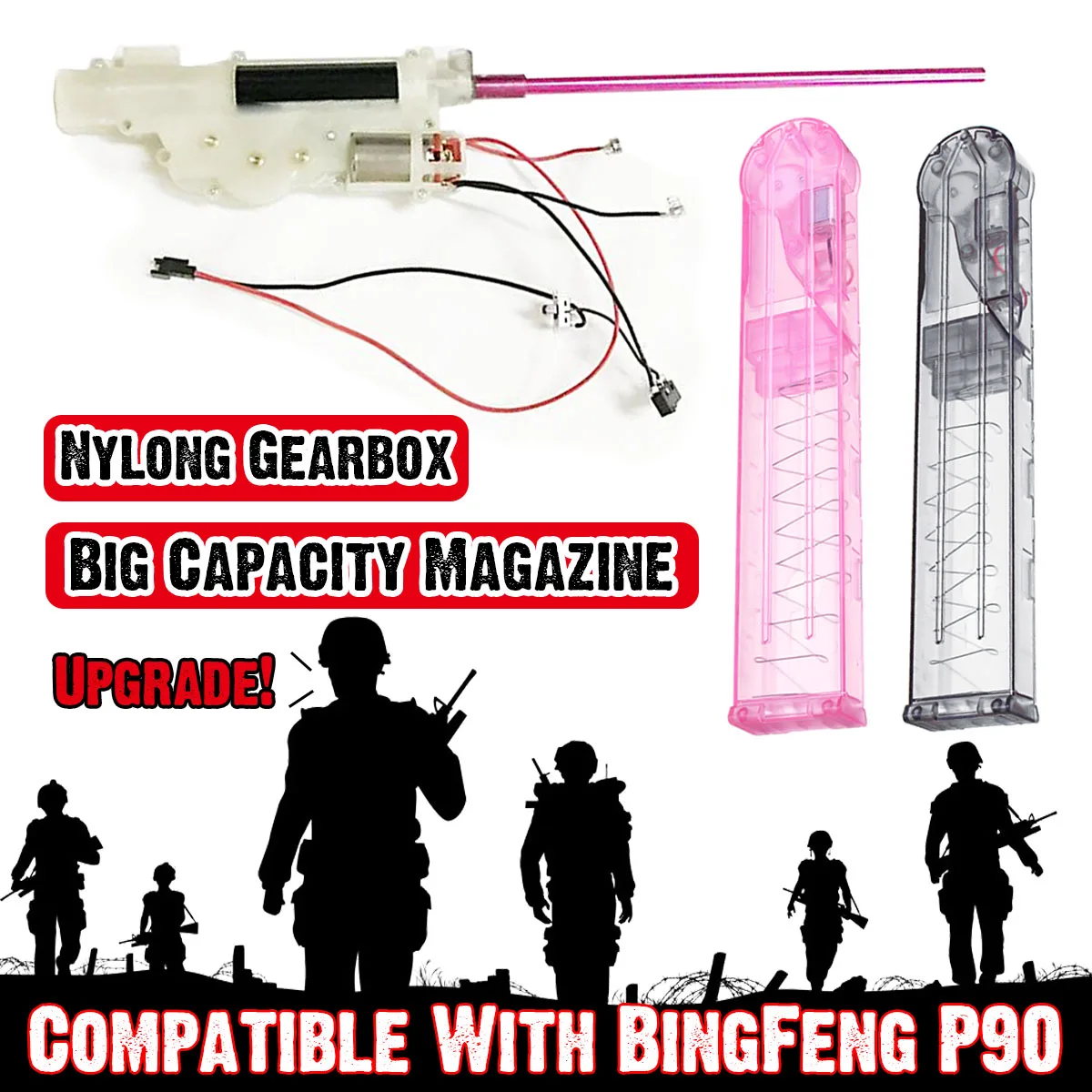 

Third Generation upgrade Magazine Gearbox with Nylon gears 460motor for BingFeng P90 Toy Guns Replacement Accessories