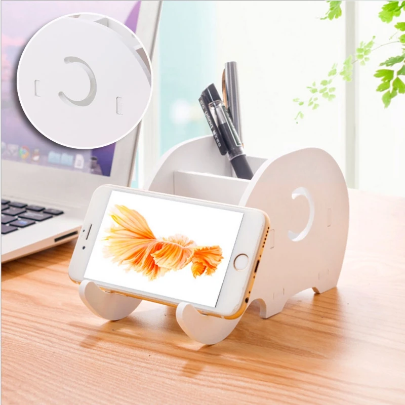 

Desktop Wood Elephant Pencil Holder Phone Holder Pen Bracket Stand Storage Rack yy56
