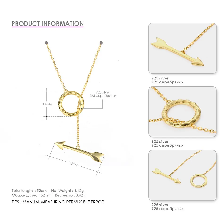 E-Manco 925 пробы серебряный кулон ожерелье для женщин элегантные в форме стрелки заявление серебряные ожерелья серебряные цепочка, ювелирное изделие из драгоценных камней